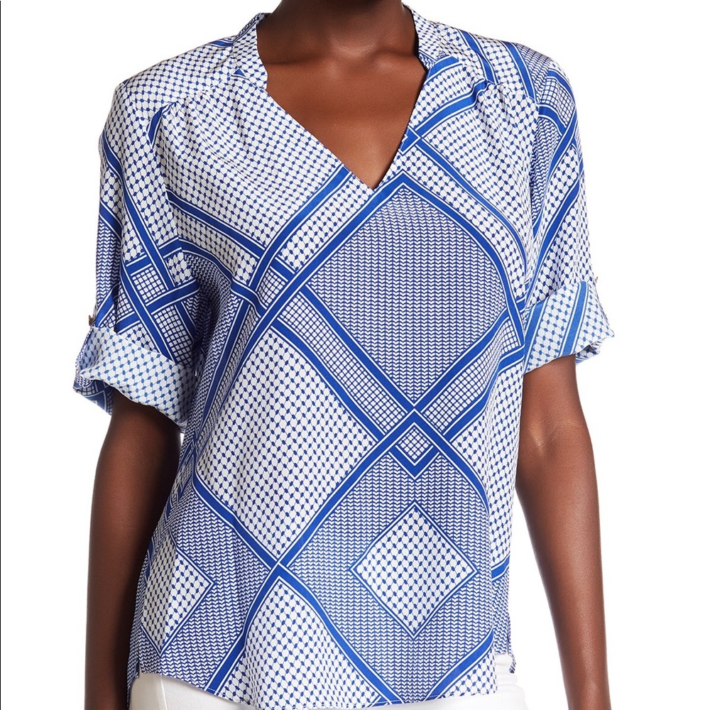 Amanda Uprichard Silk White Blue Blouse/ Top Sz M